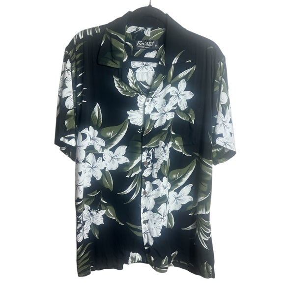 Favant Other - Favant Hawaii Short Sleeve Hawaiian Shirt Floral Tropical Button Black White